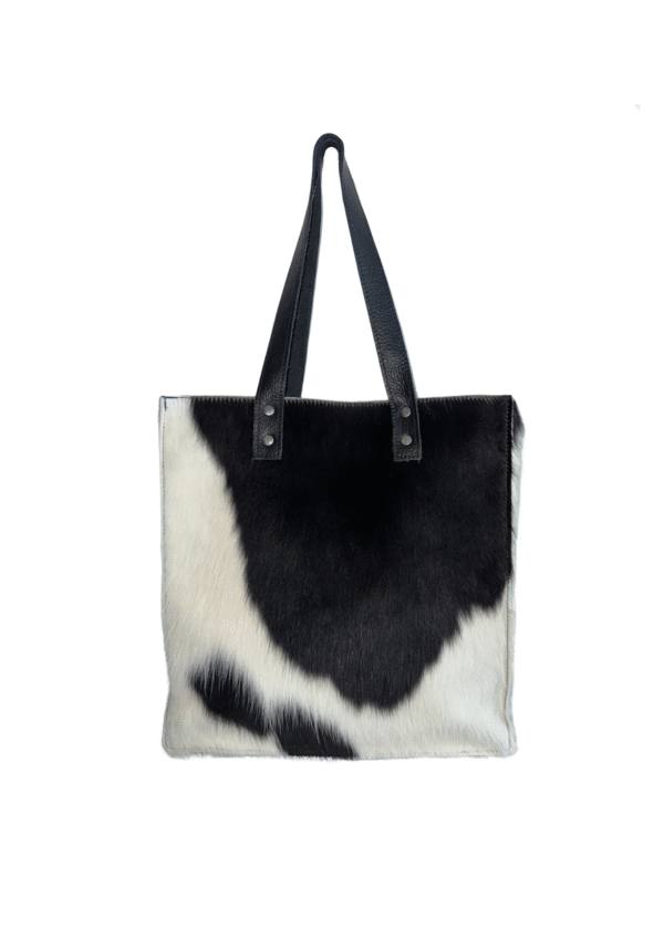 Naturaalsest nahast shopper - black & white